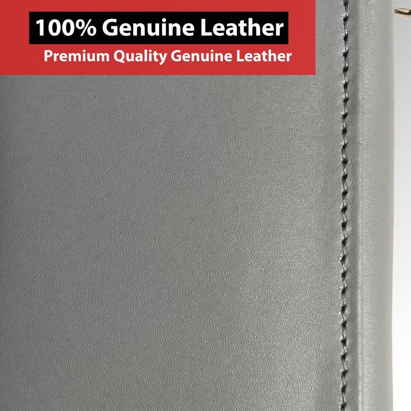 IBRO Motorcycle Chain Wallet for Men â€“ Premium Cowhide Leather, RFID Tri-Fold Biker Wallet with Heavy Duty Chain for Bikers Truckers & Hunters, Credit Card Money Organizer Long Wallet Aniline Grey - Image 2