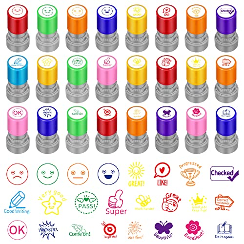 Fainne 24 Pcs Teacher Stamp for Classroom Self Inking Rubber Sorted Review Picture Stamps Bulk for Motivation Boy Girl Teacher Comments Student Homework for Education Back to School GiftsSweet - Image 1
