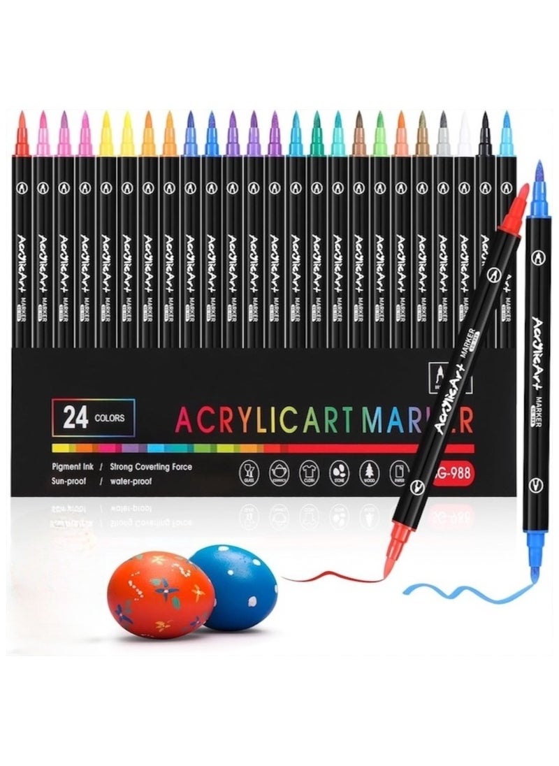 Generic 24-Piece Dual Tip Acrylic Paint Markers Set, Multicolor Pen, Premium Non-toxic Acrylic Paint Pens for Wood, Canvas, Stone, Rock Painting,DIY Crafts Making Art Supplies, Perfect Gift for Children  - Image 1