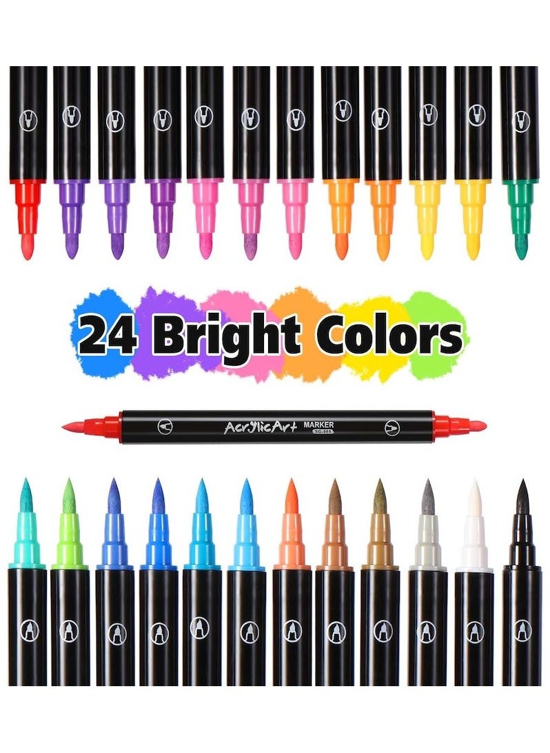 Generic 24-Piece Dual Tip Acrylic Paint Markers Set, Multicolor Pen, Premium Non-toxic Acrylic Paint Pens for Wood, Canvas, Stone, Rock Painting,DIY Crafts Making Art Supplies, Perfect Gift for Children  - Image 2