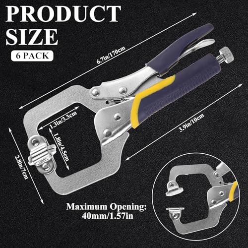 SENENQU 6 Pack 6 Inch Locking C Clamp Locking Pliers Adjustable Welding Clamp with Regular Tip and Swivel Pad for Shop Home Farm and Auto Workshop Woodworking Cabinetry Repair - Image 3