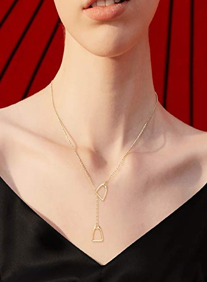 FANZE 925 Sterling Sliver Horseshoe Necklaces for Women Gold Double Stirrup Y Necklace Classic Western Horse Jewelry Gift for Anniversary Valentines Chrismas - Image 2