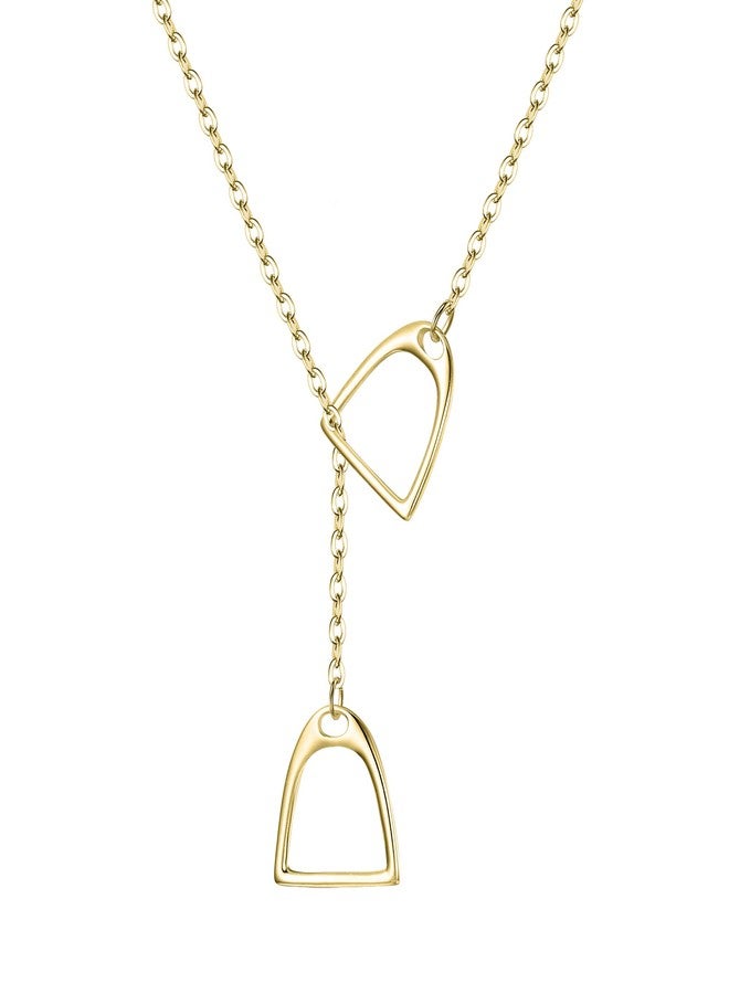 FANZE 925 Sterling Sliver Horseshoe Necklaces for Women Gold Double Stirrup Y Necklace Classic Western Horse Jewelry Gift for Anniversary Valentines Chrismas - Image 1