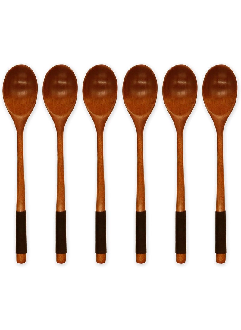 Y&D Japanese Style Wooden Long Handle Coffee Soup Spoon 6 Pieces  - Image 1
