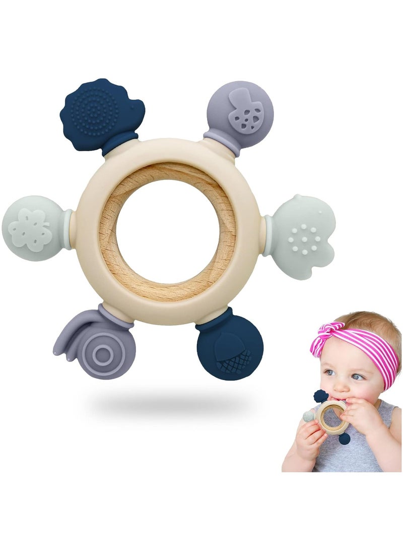 Mmmon 2 Pack Teething Toys for Baby,Silicone Teether Teething Ring for Babies,BPA Free Baby Toys 0 3 6 12 Months,Teething Relief Chew Toys Nursing Accessories for Baby Boy Girl Toddler Infant  - Image 3