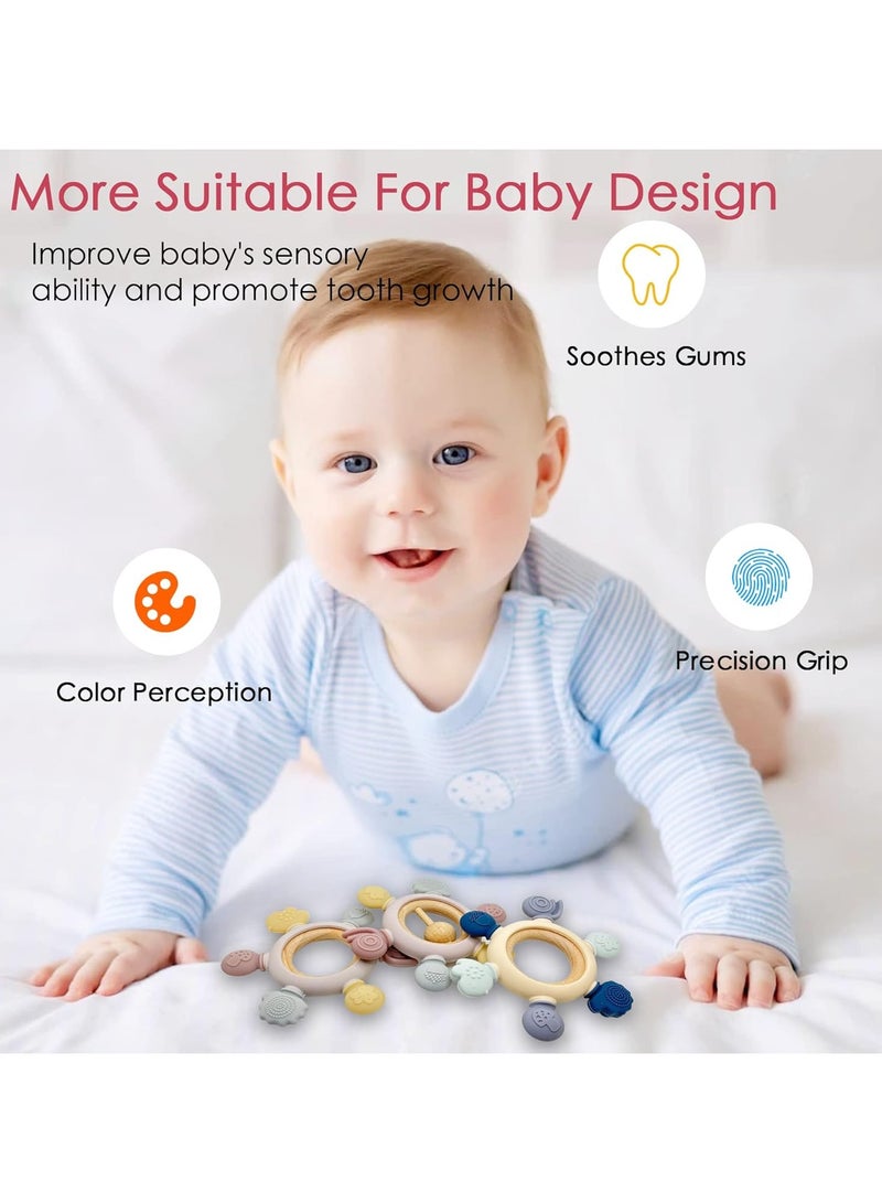 Mmmon 2 Pack Teething Toys for Baby,Silicone Teether Teething Ring for Babies,BPA Free Baby Toys 0 3 6 12 Months,Teething Relief Chew Toys Nursing Accessories for Baby Boy Girl Toddler Infant  - Image 4