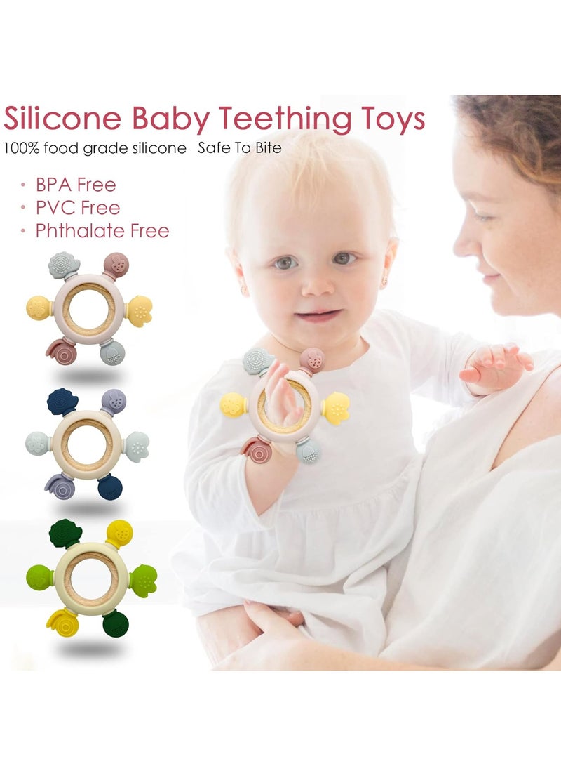 Mmmon 2 Pack Teething Toys for Baby,Silicone Teether Teething Ring for Babies,BPA Free Baby Toys 0 3 6 12 Months,Teething Relief Chew Toys Nursing Accessories for Baby Boy Girl Toddler Infant  - Image 5