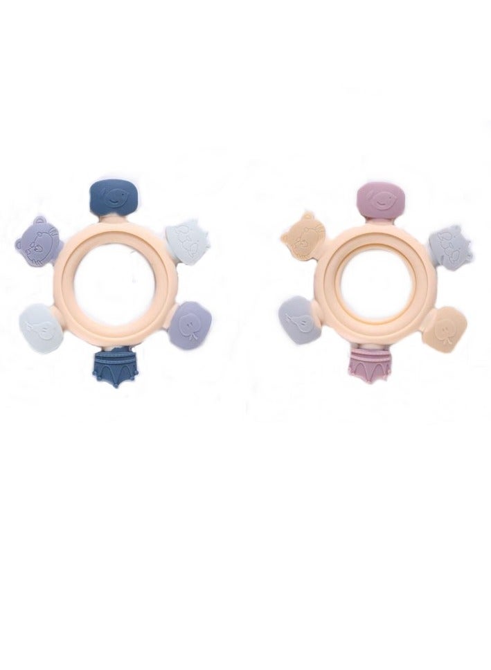 Mmmon 2 Pack Teething Toys for Baby,Silicone Teether Teething Ring for Babies,BPA Free Baby Toys 0 3 6 12 Months,Teething Relief Chew Toys Nursing Accessories for Baby Boy Girl Toddler Infant  - Image 1