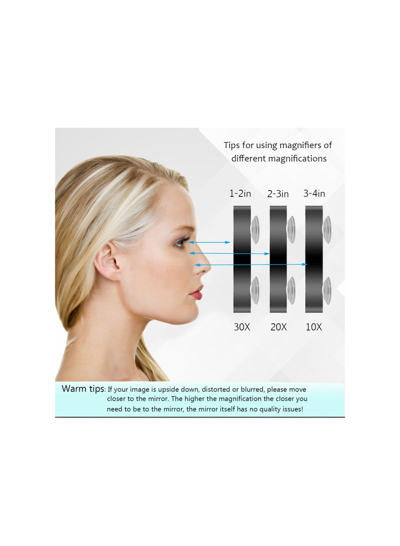 30x Magnifying Mirror with Suction Cup and Tweezers, Compact Travel Mirror Set for Eyebrow Tweezing and Blackhead Removal, Perfect for Makeup (Black) - Image 3