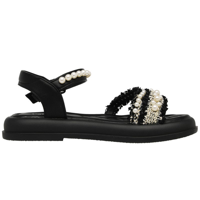 Lucky Kids Open Toe Flats Dress Sandals for Girls ,Non-Slip Soft Rubber Sole Summer Shoes with Pearls for Little Kid/Big Kid - Image 4