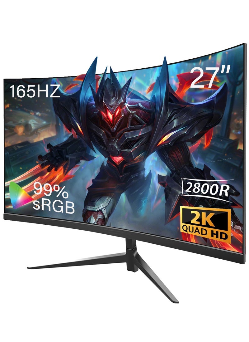 HILUKE - 27" Curved Gaming Monitor, QHD 2560×1440 Resolution, 165Hz Refresh Rate, 16:9 Wide HDR Screen, AMD FreeSync, 1ms Response Time, Dual HDMI & DisplayPort, Tilt Adjustable - Image 1