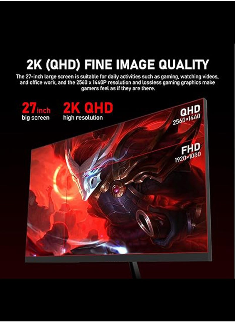 HILUKE - 27" Curved Gaming Monitor, QHD 2560×1440 Resolution, 165Hz Refresh Rate, 16:9 Wide HDR Screen, AMD FreeSync, 1ms Response Time, Dual HDMI & DisplayPort, Tilt Adjustable - Image 1