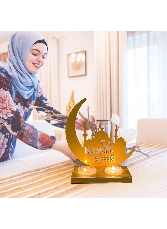 Yoawllty - Ramadan Kareem Decoration, Moon Shape Iron Candle Holder Eid Mubarak Candlestick Stand Ramadan Decorations For Home - Image 1