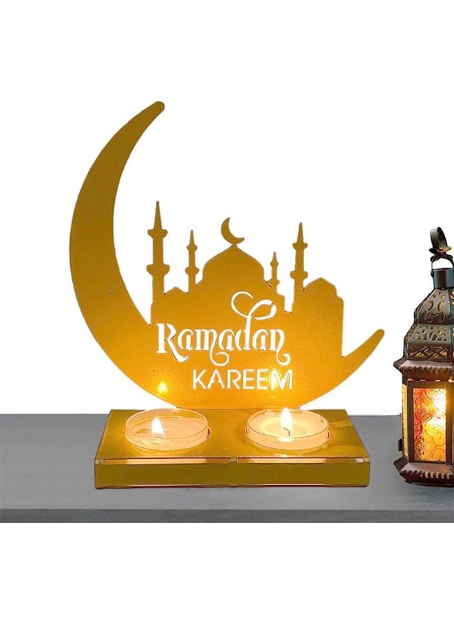 Yoawllty - Ramadan Kareem Decoration, Moon Shape Iron Candle Holder Eid Mubarak Candlestick Stand Ramadan Decorations For Home - Image 1