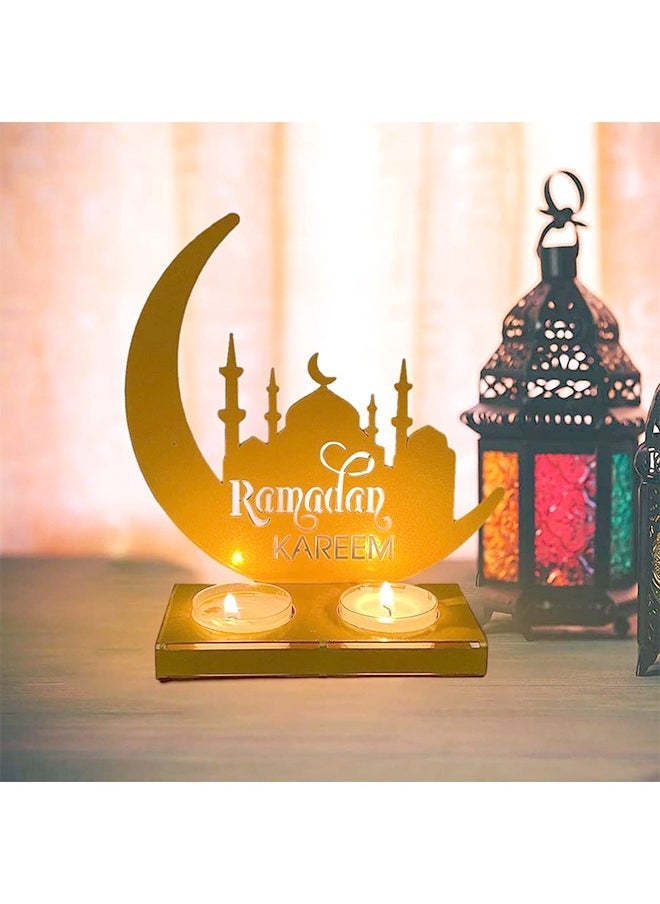 Yoawllty - Ramadan Kareem Decoration, Moon Shape Iron Candle Holder Eid Mubarak Candlestick Stand Ramadan Decorations For Home - Image 1