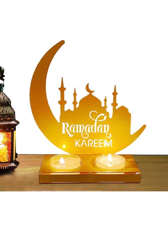 Yoawllty - Ramadan Kareem Decoration, Moon Shape Iron Candle Holder Eid Mubarak Candlestick Stand Ramadan Decorations For Home - Image 1