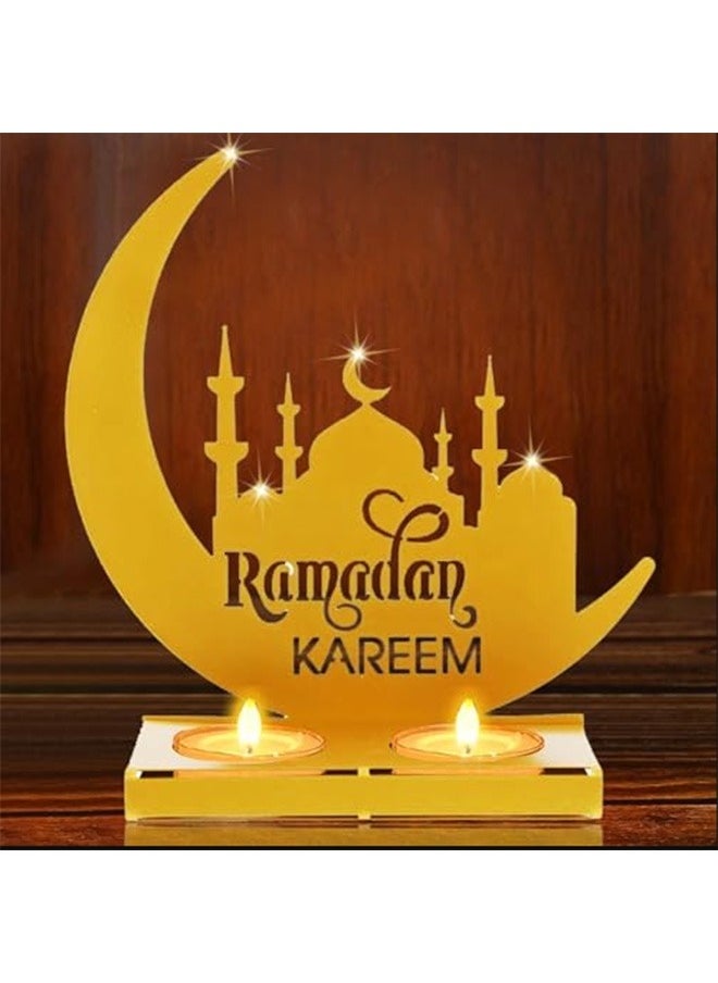 Yoawllty - Ramadan Kareem Decoration, Moon Shape Iron Candle Holder Eid Mubarak Candlestick Stand Ramadan Decorations For Home - Image 1
