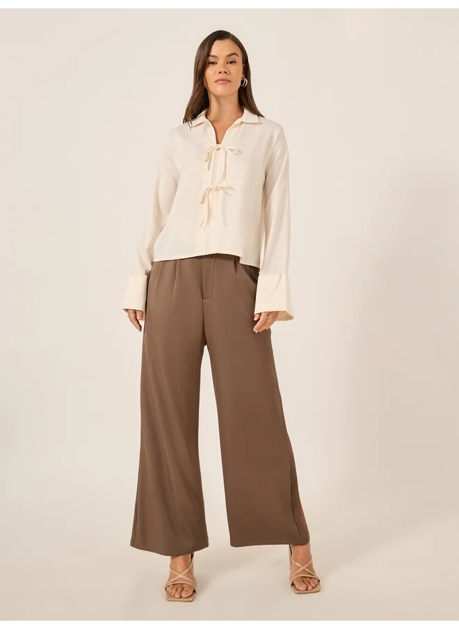 Styli Styli Oversized Spread Collar Shirt with Tie-Up Detail