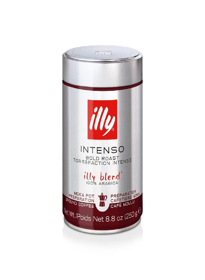 illy Intenso Ground Moka Coffee, Bold Roast, Intense, Robust and Full Flavored With Notes of Deep Cocoa, 100% Arabica Coffee, No Preservatives, 8.8 Ounce Can (Pack of 1) - Image 1