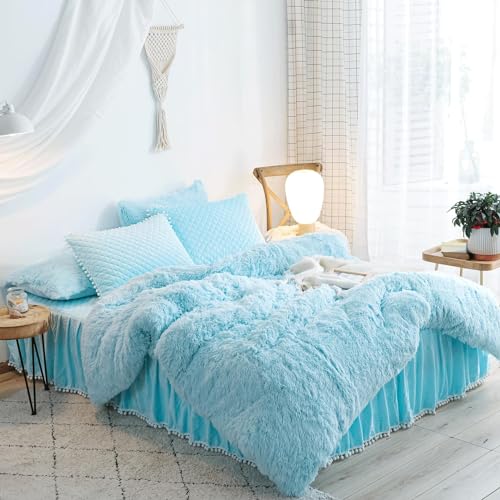 HAIHUA Fluffy Blue Comforter Cover King Set, Soft Furry Fuzzy Blue Bedding King Set 3 Pieces (1 Shaggy Duvet Cover + 2 Plush Pillow Cases) Faux Fur Bed Set, Zipper Closure - Image 2