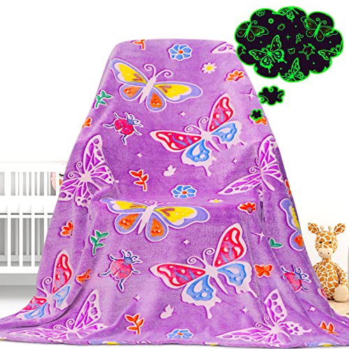 Gdindff Glow in The Dark Blanket Butterfly Gifts Toys for Girls Women Butterfly Blankets for Birthday Gifts for Kids - Image 1