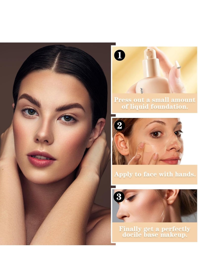 Excefore - Liquid Foundation Full Coverage Foundation, Light Long-lasting Matte Finish Face Foundation Makeup, BB Cream Foundation Base Primer for All Skin Types (Fair Ivory) - Image 1