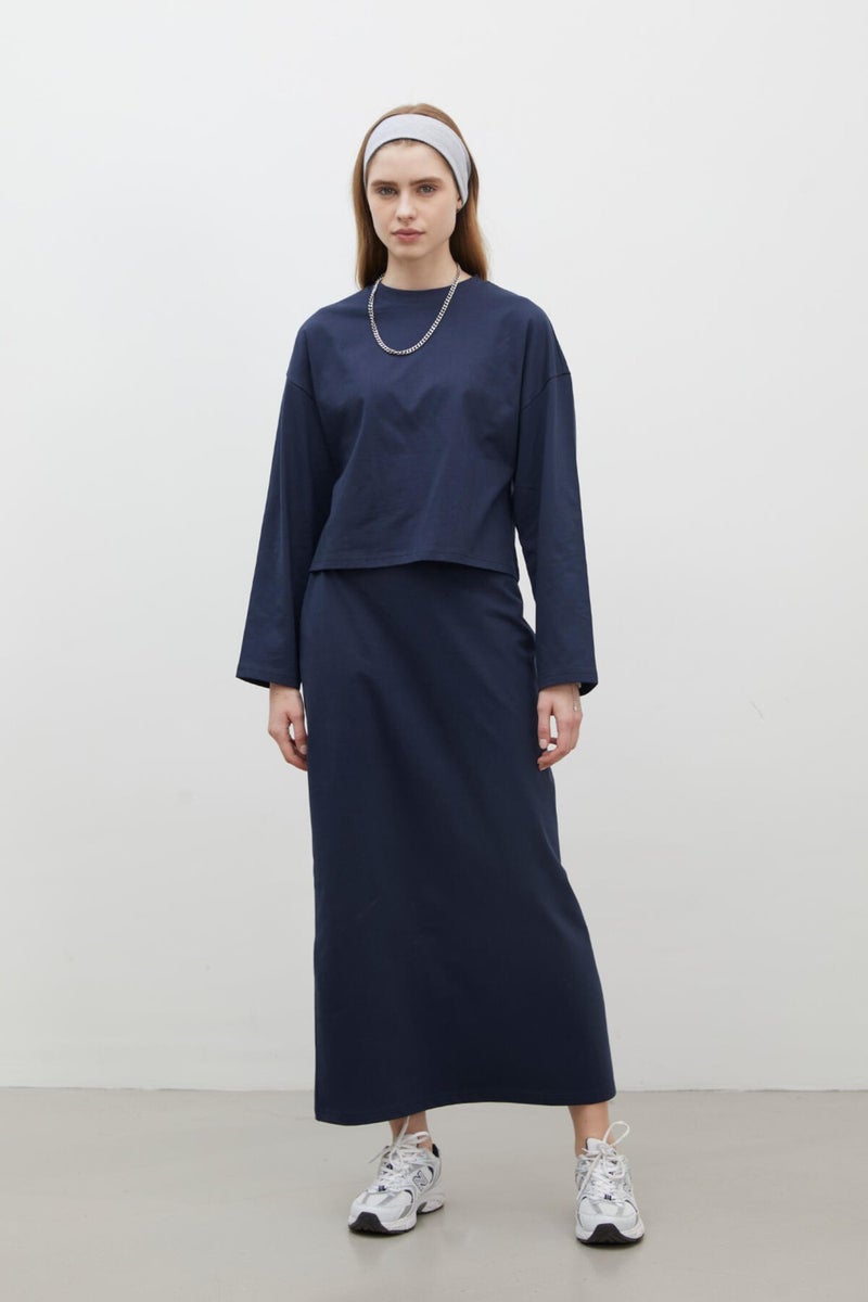 Manuka Cotton Pencil Skirt Navy Blue  - Image 1