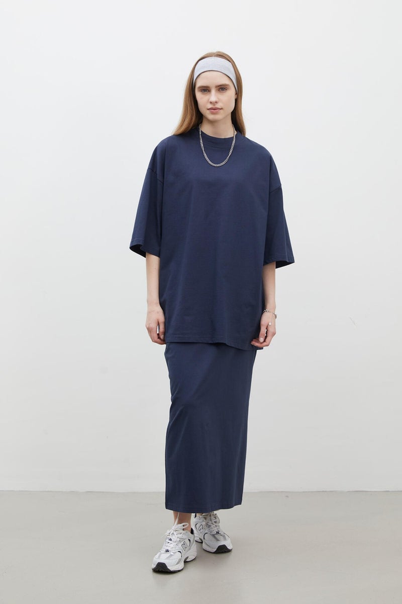 Manuka Cotton Pencil Skirt Navy Blue  - Image 3