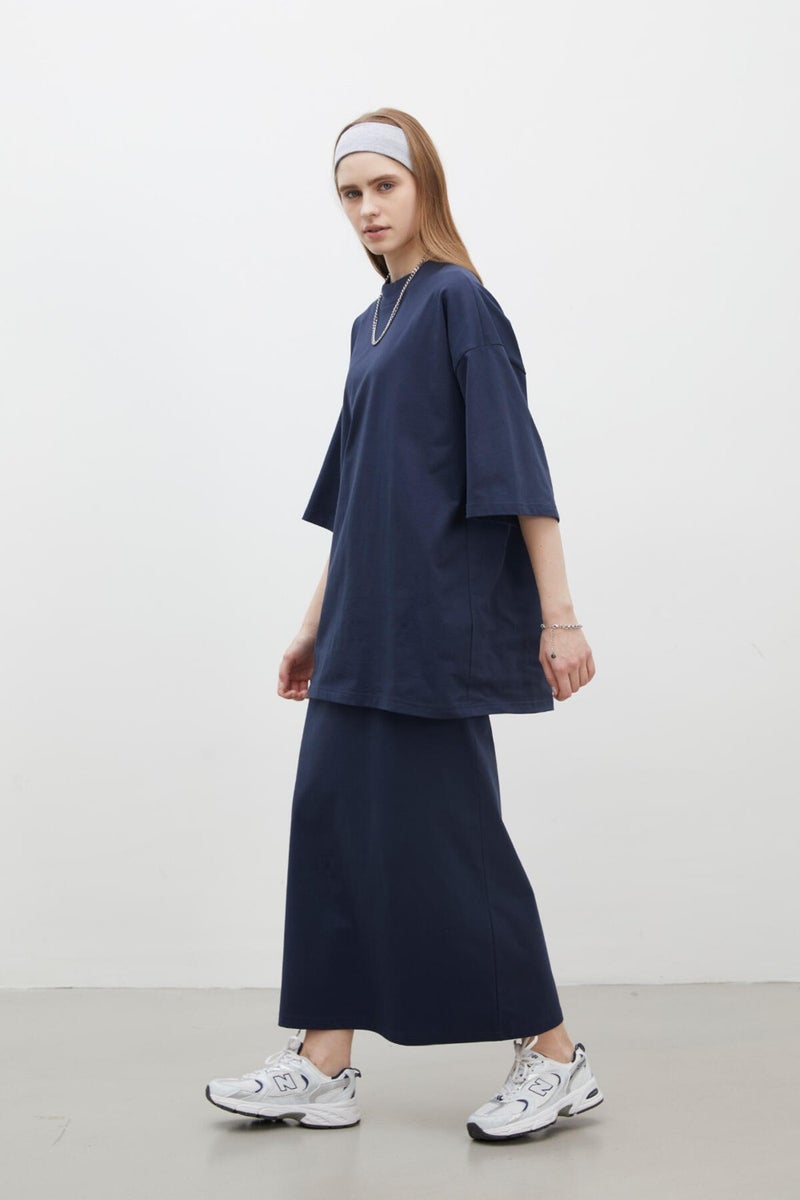 Manuka Cotton Pencil Skirt Navy Blue  - Image 5