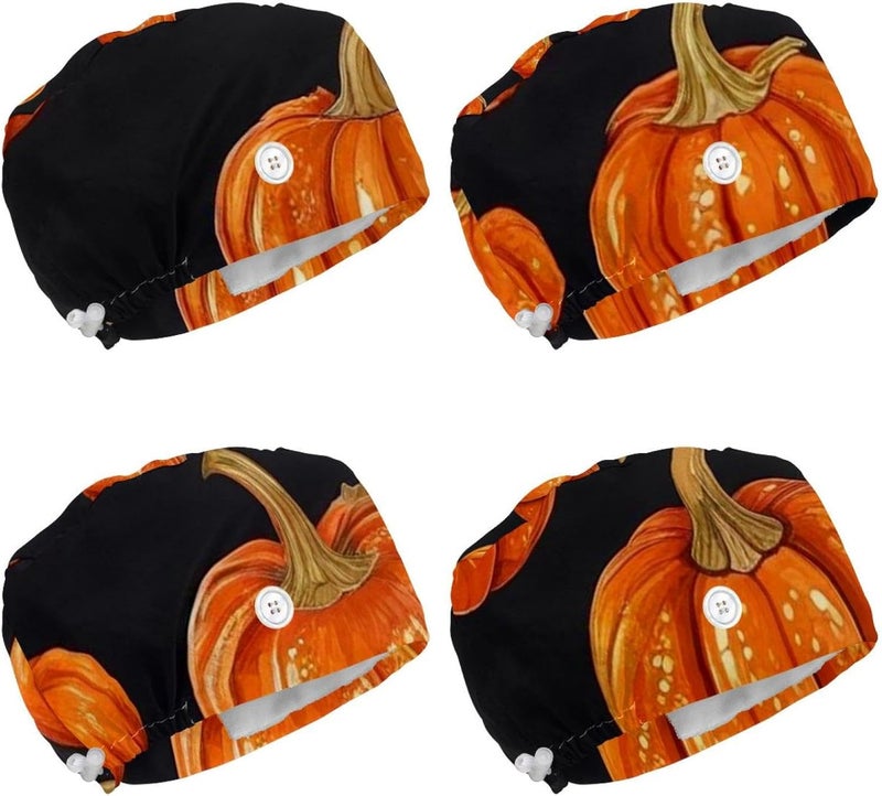 4 Pack Helloween Pumkins 2_119 Printed Protective Caps, Breathable Lightweight Hygienic Comfort Fit Daily Use Head Covers - Image 1