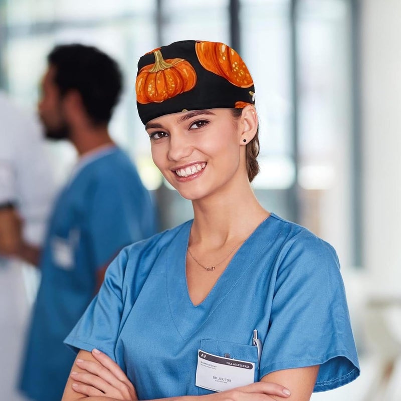 4 Pack Helloween Pumkins 2_119 Printed Protective Caps, Breathable Lightweight Hygienic Comfort Fit Daily Use Head Covers - Image 5