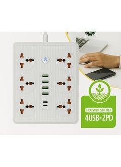 Generic 6-Socket Power Extension Board with 4 USB Ports & 2 PD Fast Charging | Universal Plug | 2M Cable | Surge Protected  - Image 1