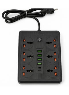 Generic 6-Socket Power Extension Board with 4 USB Ports & 2 PD Fast Charging | Universal Plug | 2M Cable | Surge Protected  - Image 3