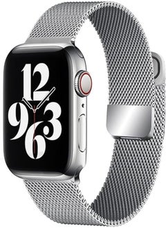 Stainless Steel Magnetic Band Compatible with Apple Watch 41mm 40mm 38mm, Adjustable Milanese Magnet Metal Strap Men Women for iWatch Series 8/7/6/5/4/3/2/1/SE, Silver Color