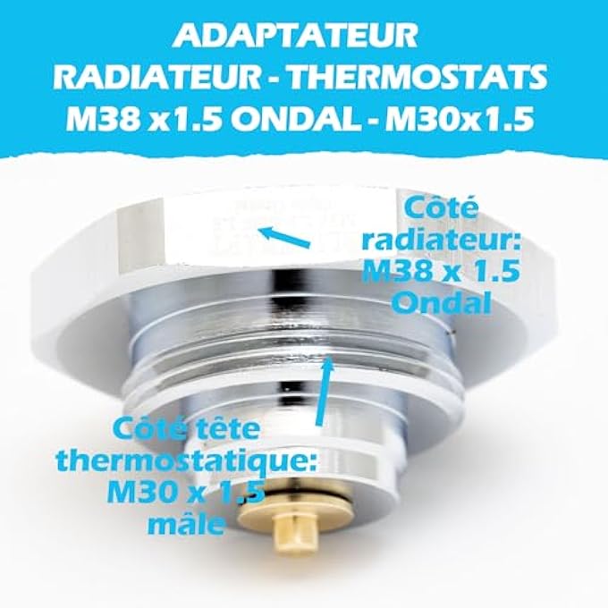 RADIATOR ADAPTER CONNECTOR M38X1.5 ONDAL STYLE TO M30 X 1.5 FOR THERMOSTAT/THERMOSTATIC HEAD M30X1.5 MALE - Image 2