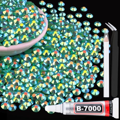 TINKRSTUFF 1500Pcs 6mm Resin Jelly Rhinestones with 1Pcs 10ml B7000 Jewelry Glue for Crafting, Emerald Green AB Flatback Gems, Bedazzling Crystal Bulk for DIY Crafts Clothing Tumblers Shoes Nail Art Fabric - Image 1