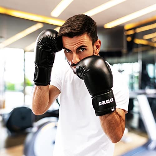 Kruzak Plain Boxing Gloves for Training, Sparring, Kickboxing, Muay Thai and Fighting - Black - 14oz - Image 2