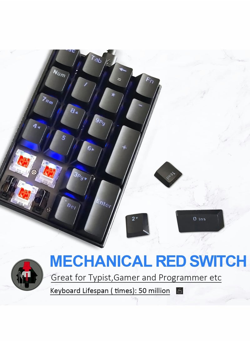 Generic - Number Pad, Mechanical USB Wired Numeric Keypad with Blue LED Backlit 21 Key Numpad for Laptop Desktop Computer PC Black (Blue switches) - Image 1