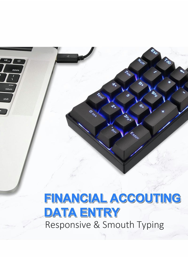 Generic - Number Pad, Mechanical USB Wired Numeric Keypad with Blue LED Backlit 21 Key Numpad for Laptop Desktop Computer PC Black (Blue switches) - Image 1