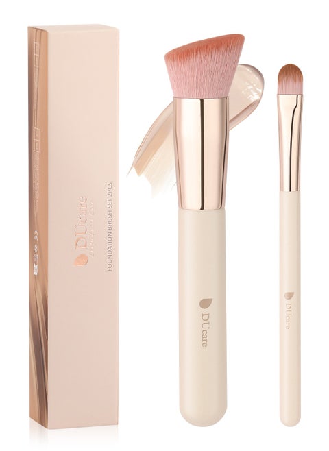Foundation Brush and Concealer Brush 2Pcs Professional Flat Top Kabuki Brush for Face Synthetic Liquid Blending Mineral Powder Makeup Tools