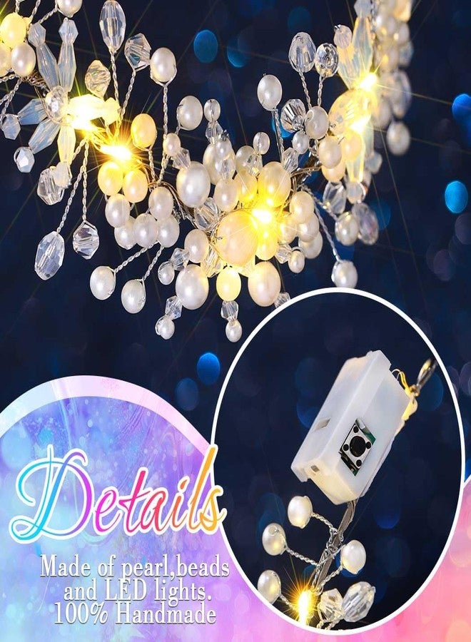 ووي تاج وطوق رأس مضيء من Woeoe، مصنوع من الفضة على شكل ندفة ثلجية، مزين باللؤلؤ المتوهج، للنساء - Image 5