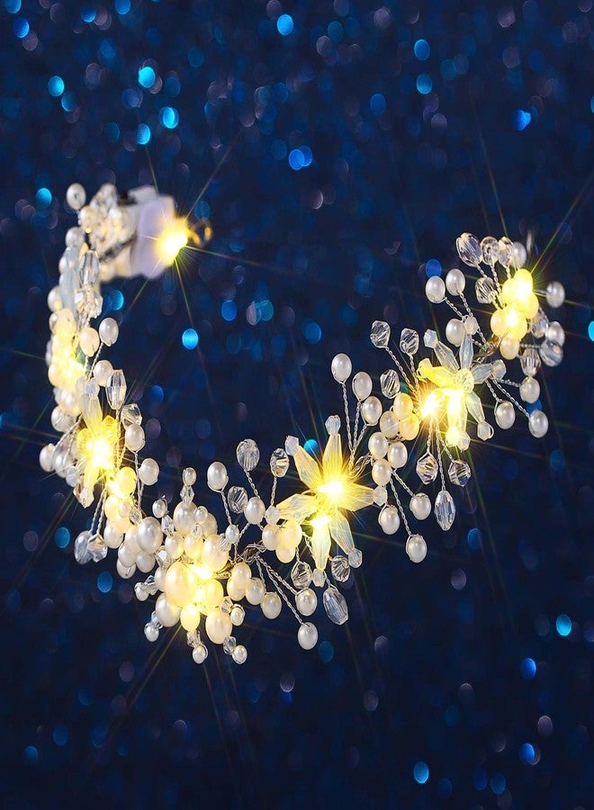 ووي تاج وطوق رأس مضيء من Woeoe، مصنوع من الفضة على شكل ندفة ثلجية، مزين باللؤلؤ المتوهج، للنساء - Image 3