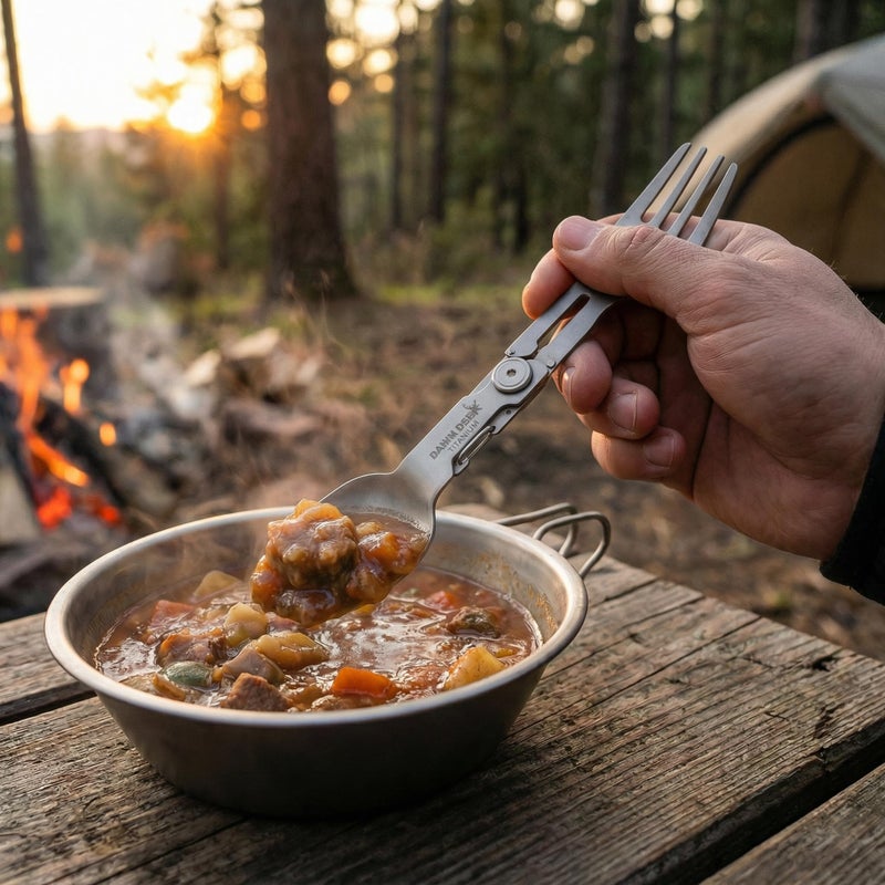 Dawn Deer Titanium Rotating Spork - 2-in-1 Folding Spoon and Fork for Camping, Hiking, Backpacking - Lightweight, Durable Travel Utensil with Compact Design - EDC Survival Gear (1PC) - Image 3