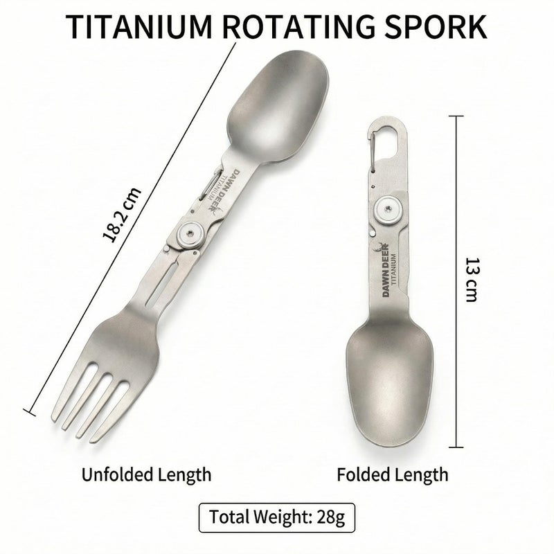 Dawn Deer Titanium Rotating Spork - 2-in-1 Folding Spoon and Fork for Camping, Hiking, Backpacking - Lightweight, Durable Travel Utensil with Compact Design - EDC Survival Gear (1PC) - Image 2