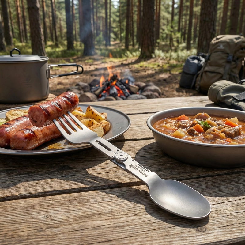 Dawn Deer Titanium Rotating Spork - 2-in-1 Folding Spoon and Fork for Camping, Hiking, Backpacking - Lightweight, Durable Travel Utensil with Compact Design - EDC Survival Gear (1PC) - Image 5
