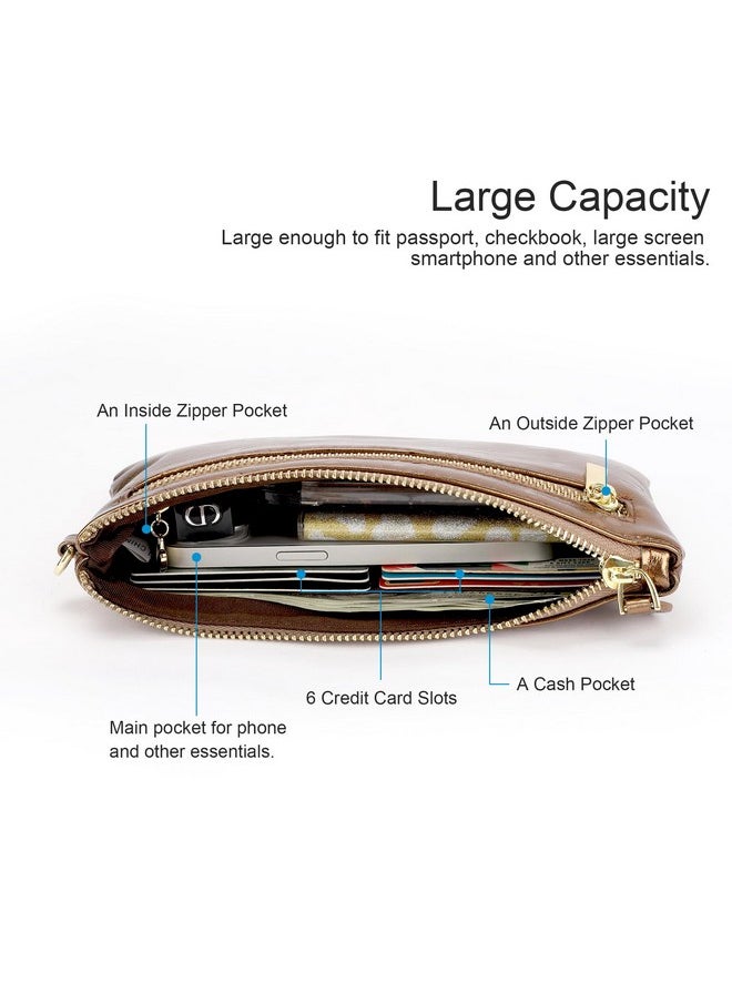 befen - Gold Wristlet Clutch Purses For Women Genuine Leather Chic Womens Wallet Evening Handbags With Cell Phone Pocket Metallic Bronze - Image 1
