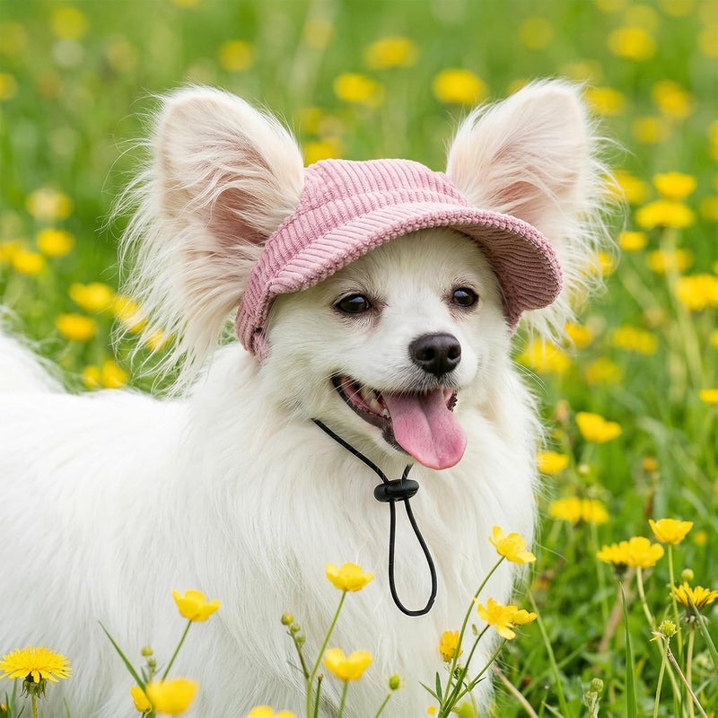 Rbenxia Dog Sun Hat with Ear Holes, Pet Summer Beach Visor Hat with Adjustable Chin Strap, Puppy Sunbonnet Headdress, Dog Baseball Cap for Outdoor Sun Protection(Pink, Medium) - Image 4