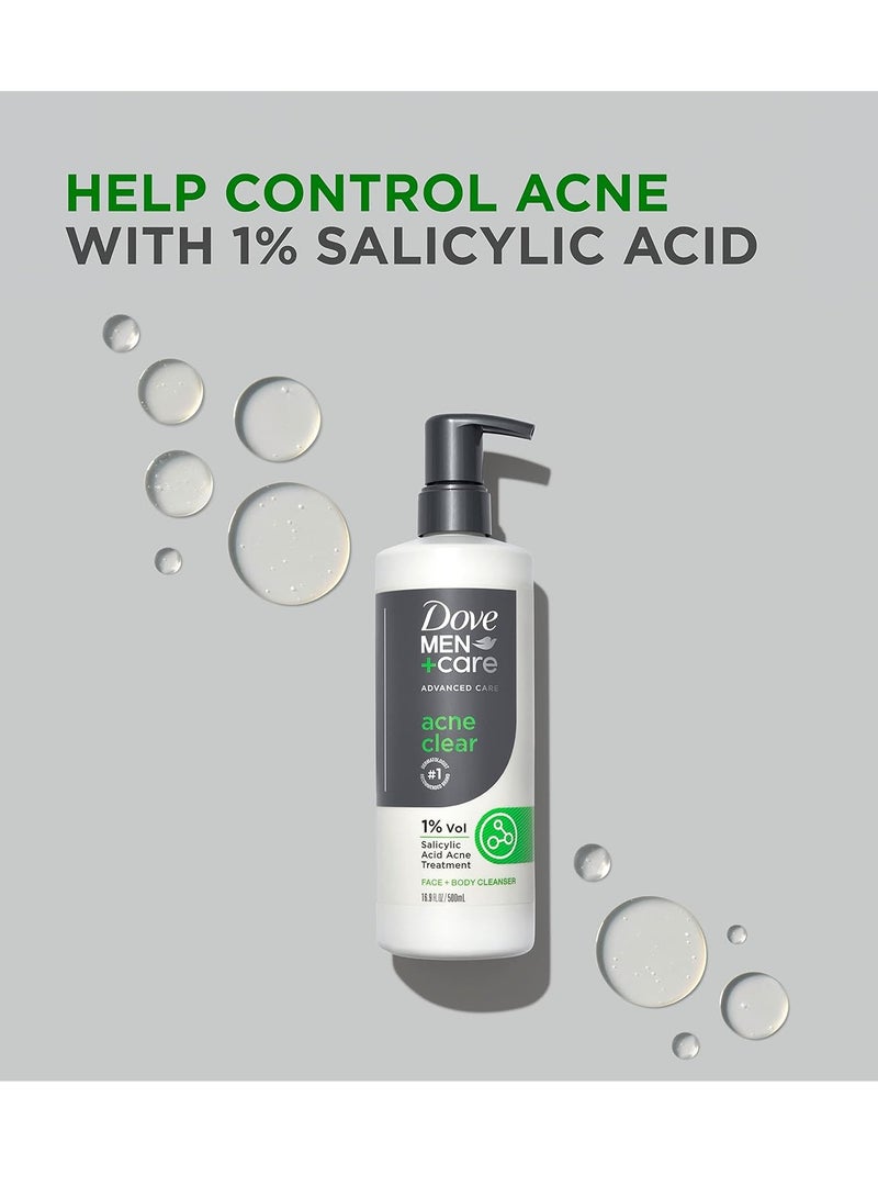 Dove DOVE MEN + CARE Advanced Care Cleanser Acne Clear 3 Count for Acne Prone Skin Face + Body Cleanser with 1% Salicylic Acid 16.9 oz - Image 3