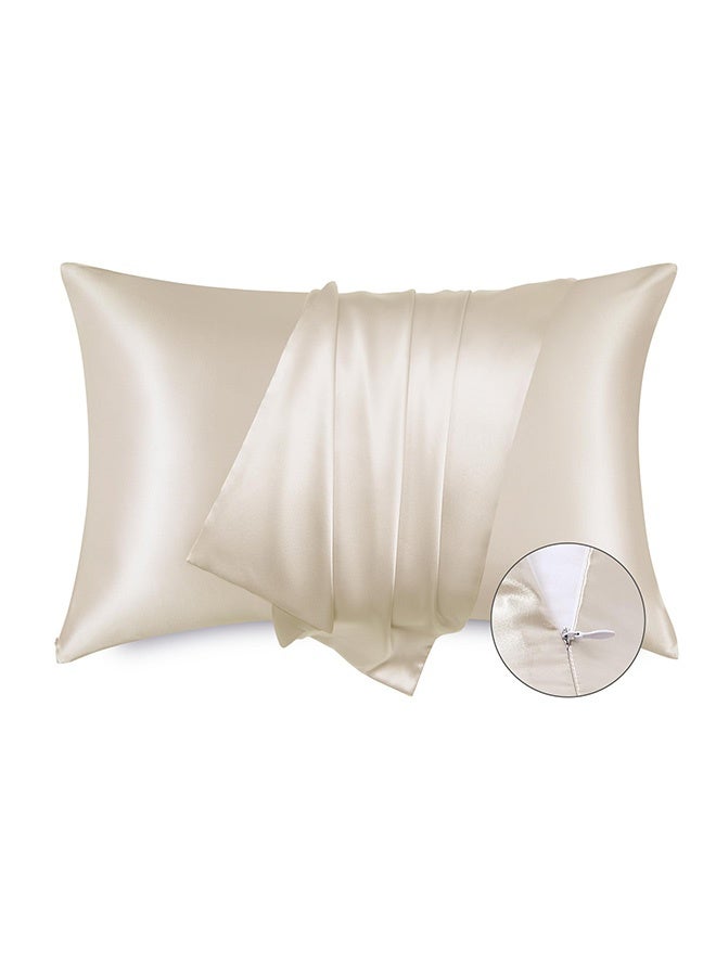 Peachjoy Satin Pillowcase for Hair - Beige Satin Pillow Cases Standard Size with Zipper 2 Pack, Similar to Silk Pillow Cases for Skin, Silky & Soft, Gifts for Women Men, 20*36 Inches (51*91cm) - Image 1