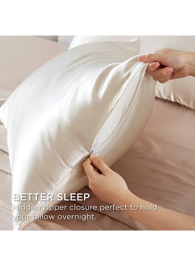 Peachjoy Satin Pillowcase for Hair - Beige Satin Pillow Cases Standard Size with Zipper 2 Pack, Similar to Silk Pillow Cases for Skin, Silky & Soft, Gifts for Women Men, 20*36 Inches (51*91cm) - Image 5